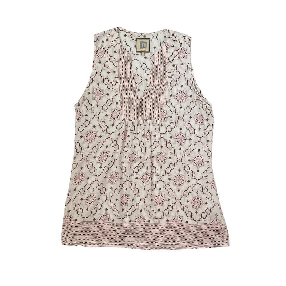 Bell Sleeveless Blouse - Top - Tank - White & Pink - Size L